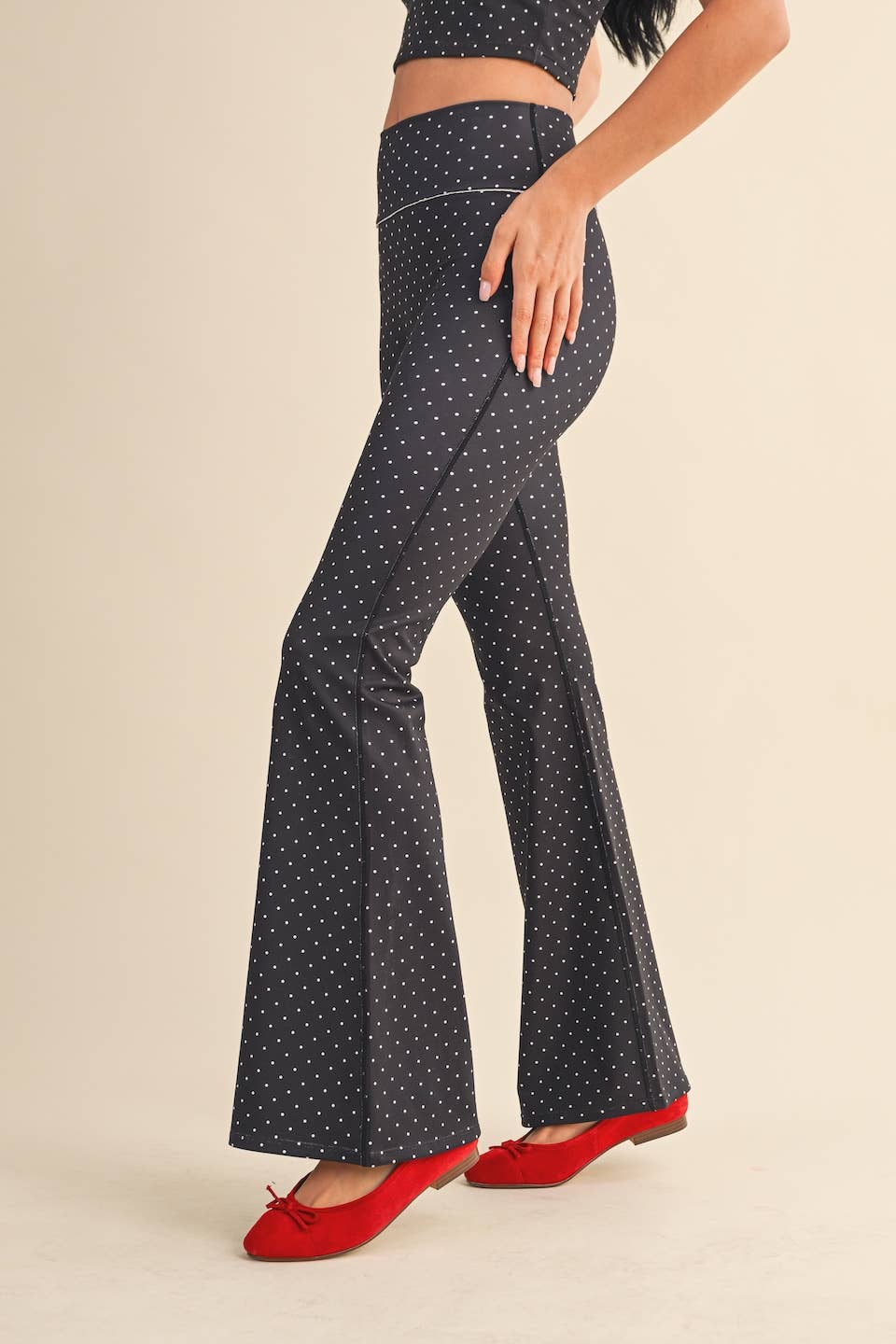 Polka Dot Print High Waist Flare Pants